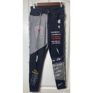 JK Attire Half Awake Graffiti Print High Waist Skinny Jeans Women's Size 10